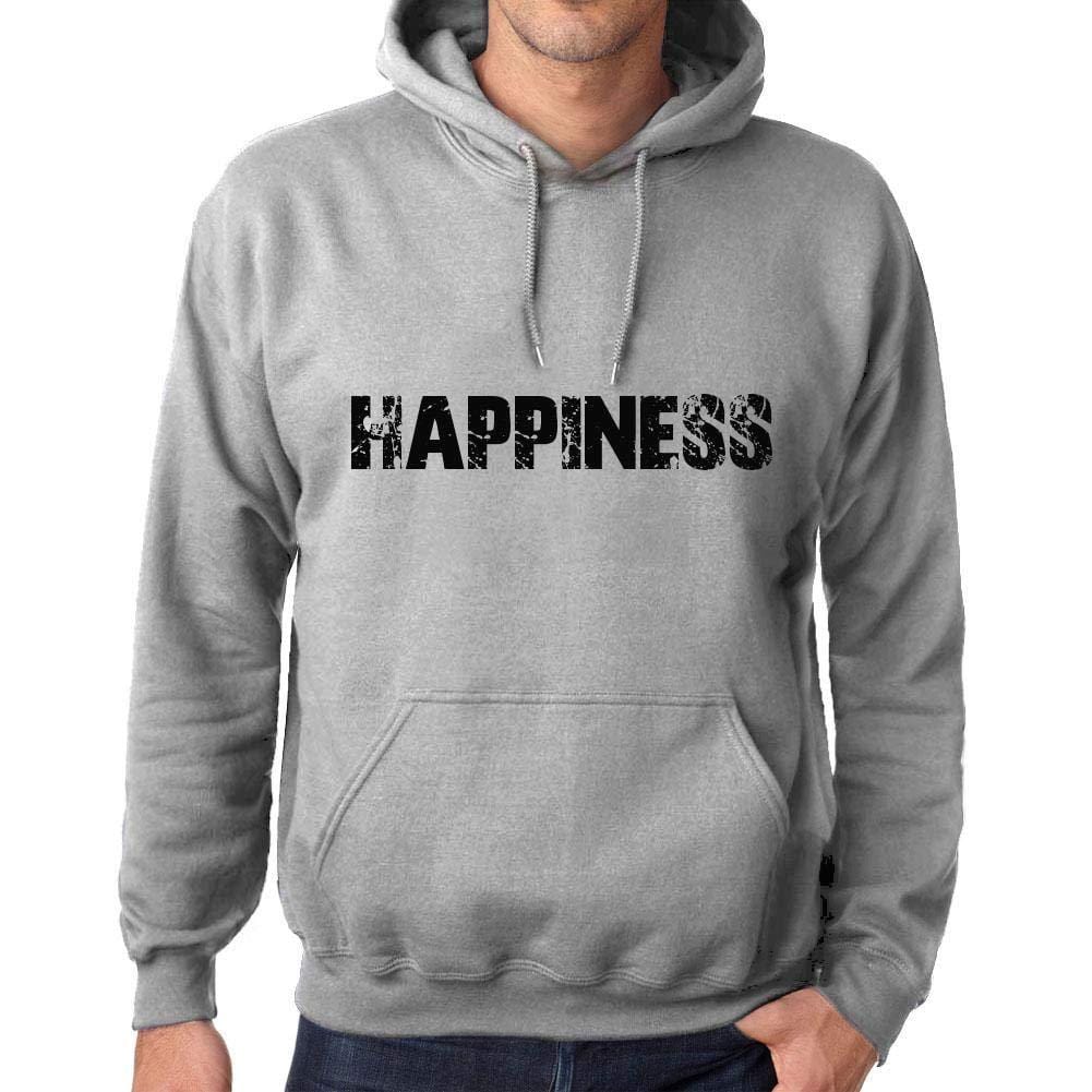 Homme Femme Unisex Sweat à Capuche Hoodie Popular Words Happiness Gris Chiné