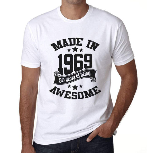 Ultrabasic - Homme T-Shirt Graphique Made in 1969 Awesome 50ème Anniversaire Blanc