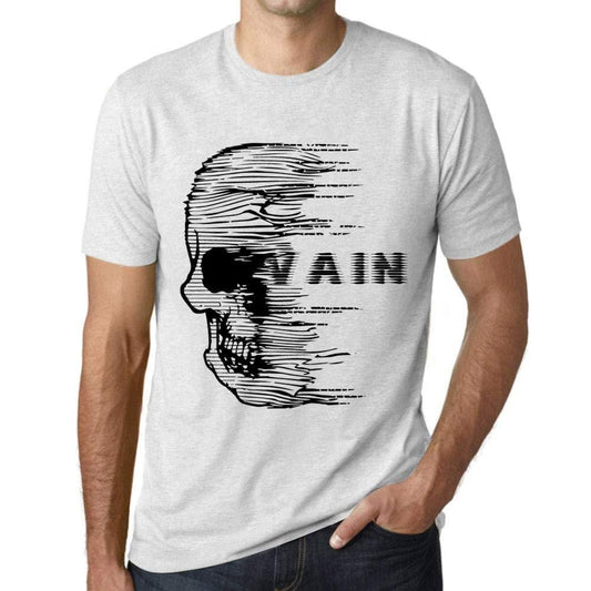 Homme T-Shirt Graphique Imprimé Vintage Tee Anxiety Skull VAIN Blanc Chiné