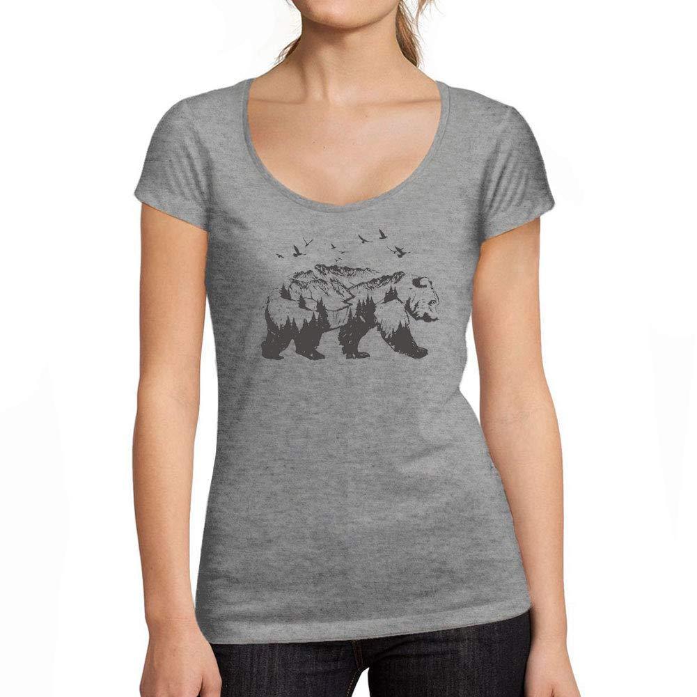 Ultrabasic - Tee-Shirt Femme col Rond Décolleté Double Exposure Bear Gris Chiné