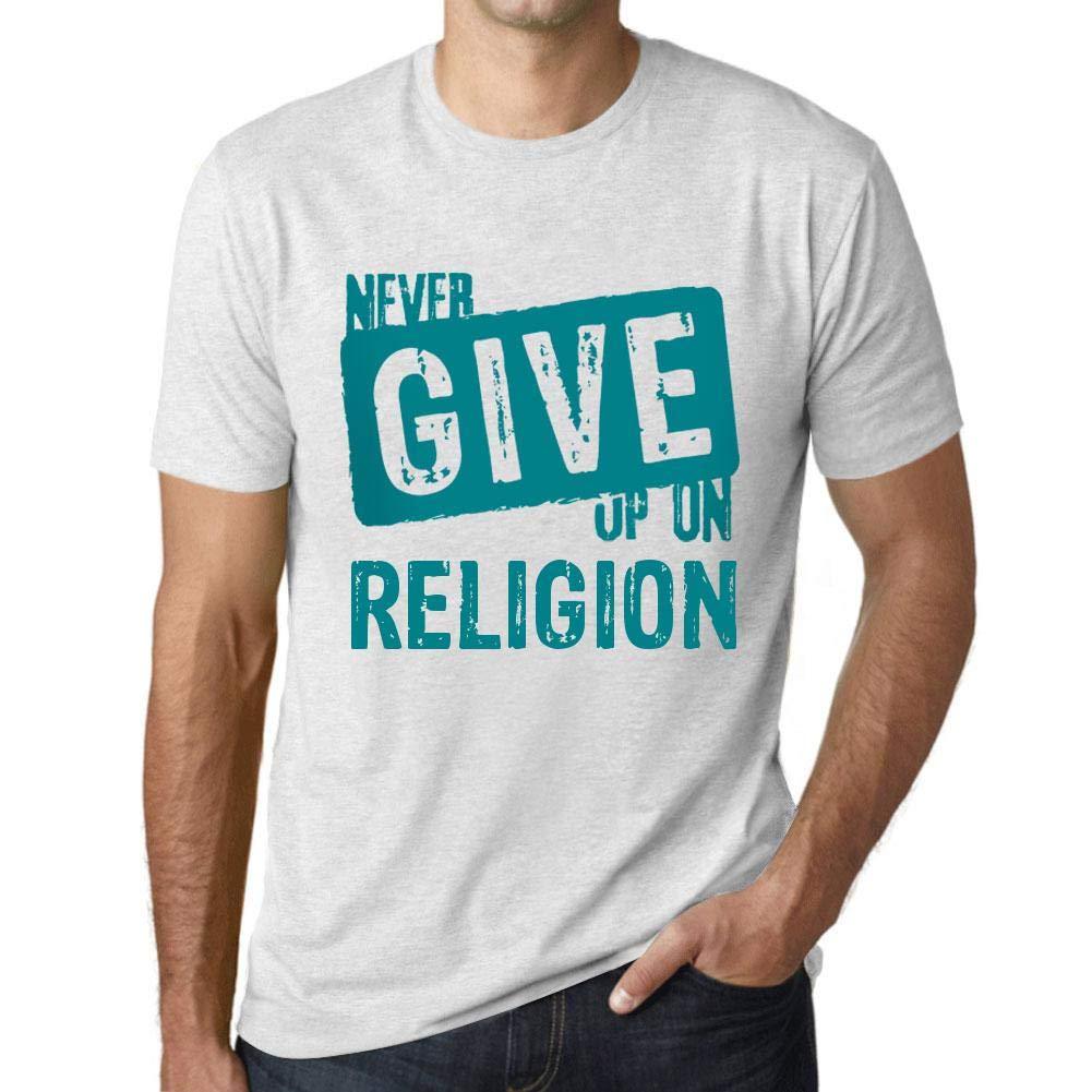 Homme T-Shirt Graphique Never Give Up on Religion Blanc Chiné