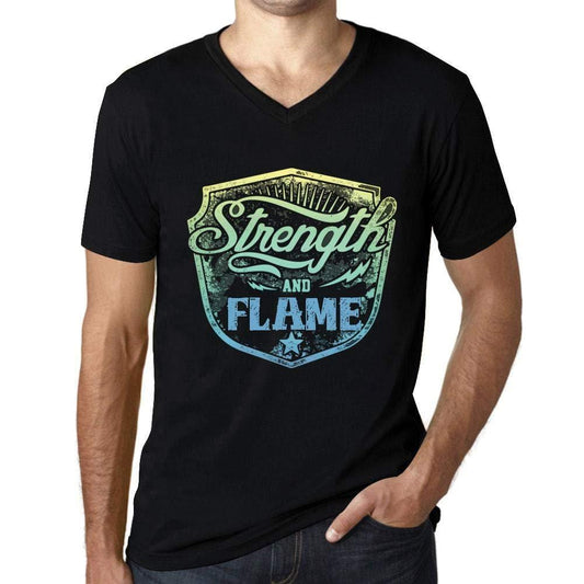 Homme T Shirt Graphique Imprimé Vintage Col V Tee Strength and Flame Noir Profond