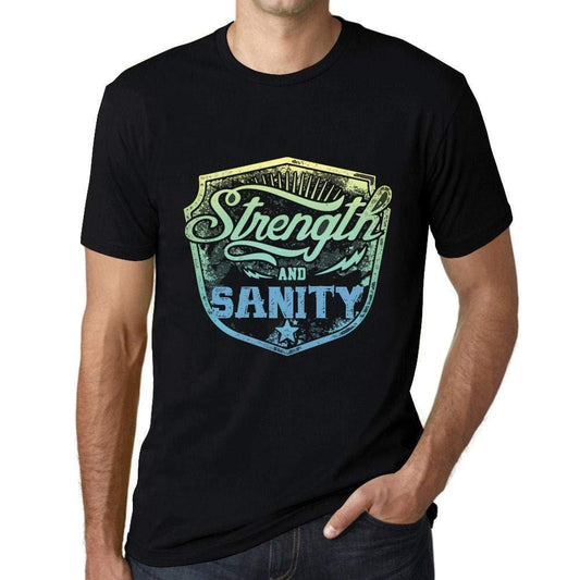 Homme T-Shirt Graphique Imprimé Vintage Tee Strength and Sanity Noir Profond