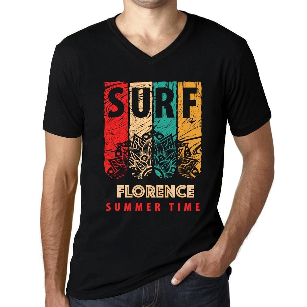 Men&rsquo;s Graphic T-Shirt V Neck Surf Summer Time FLORENCE Deep Black - Ultrabasic