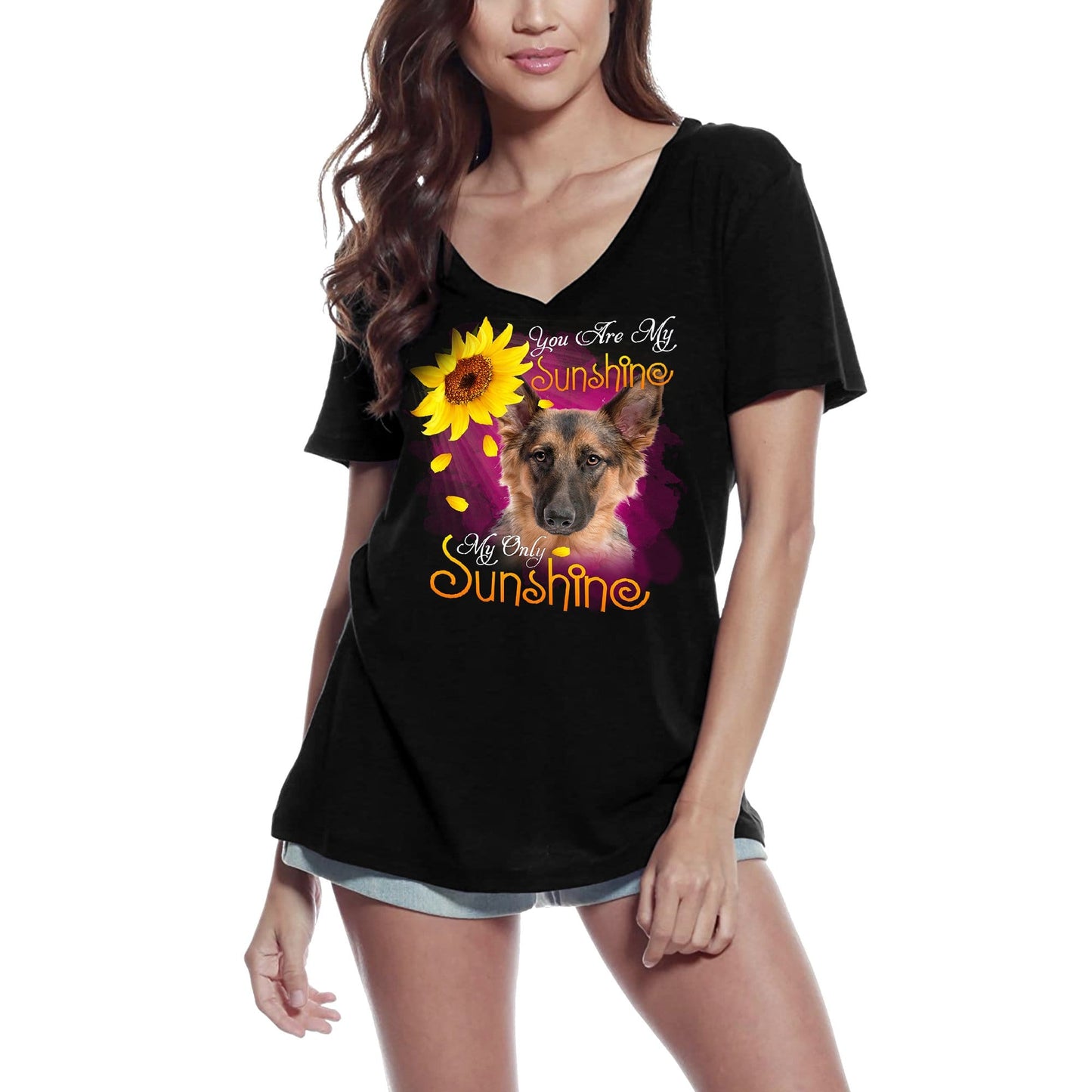 ULTRABASIC Women's V-Neck T-Shirt My Only Sunshine - German Shepherd