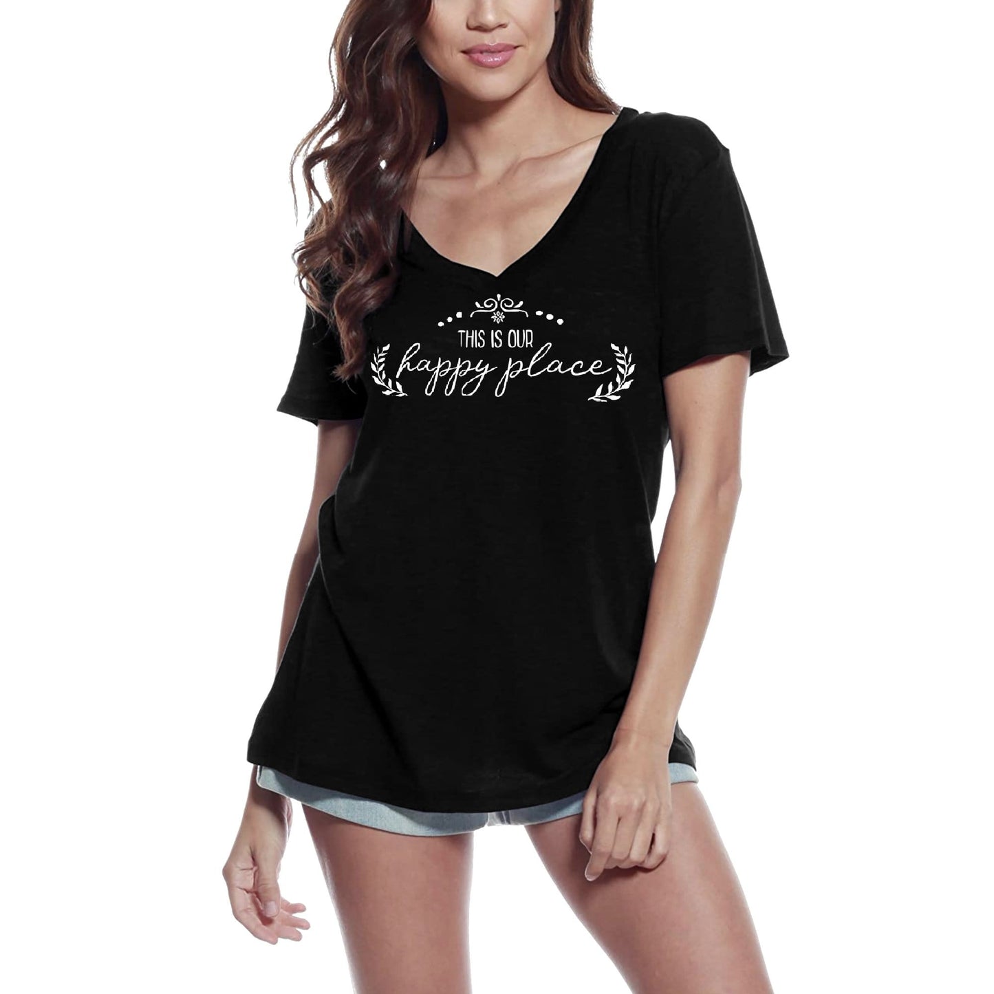 ULTRABASIC Women's T-Shirt This is Our Happy Place - Short Sleeve Tee Shirt Tops