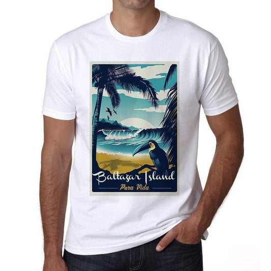 Baltazar Island Pura Vida Beach Name White Mens Short Sleeve Round Neck T-Shirt 00292 - White / S - Casual