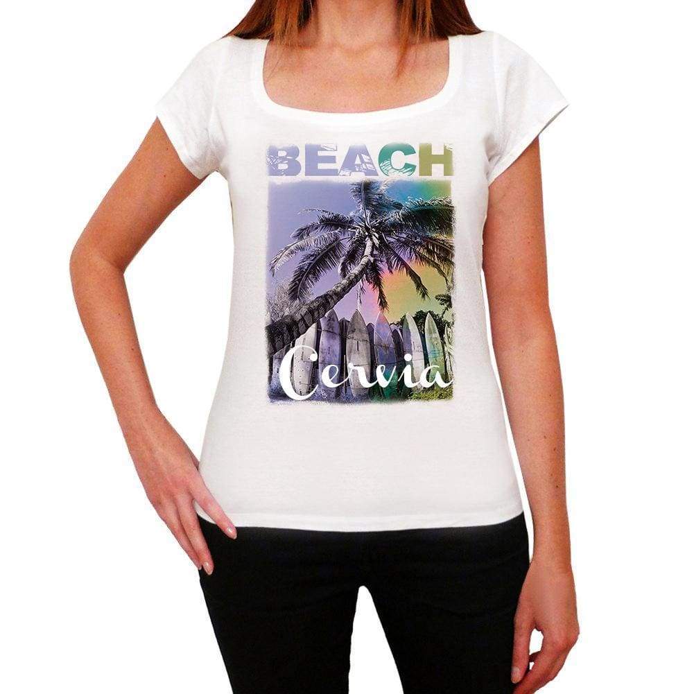 Cervia Beach Name Palm White Womens Short Sleeve Round Neck T-Shirt 00287 - White / Xs - Casual