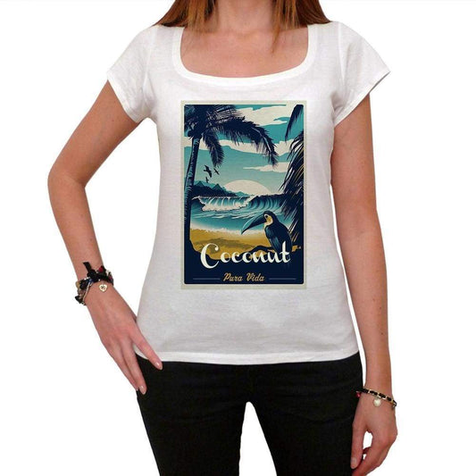 Coconut Pura Vida Beach Name White Womens Short Sleeve Round Neck T-Shirt 00297 - White / Xs - Casual