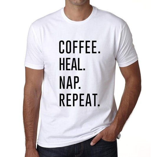 Coffee Heal Nap Repeat Mens Short Sleeve Round Neck T-Shirt 00058 - White / S - Casual