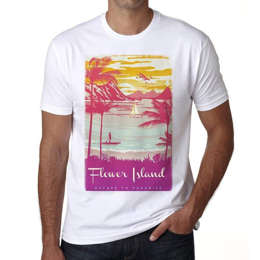 Flower Island Escape To Paradise White Mens Short Sleeve Round Neck T-Shirt 00281 - White / S - Casual