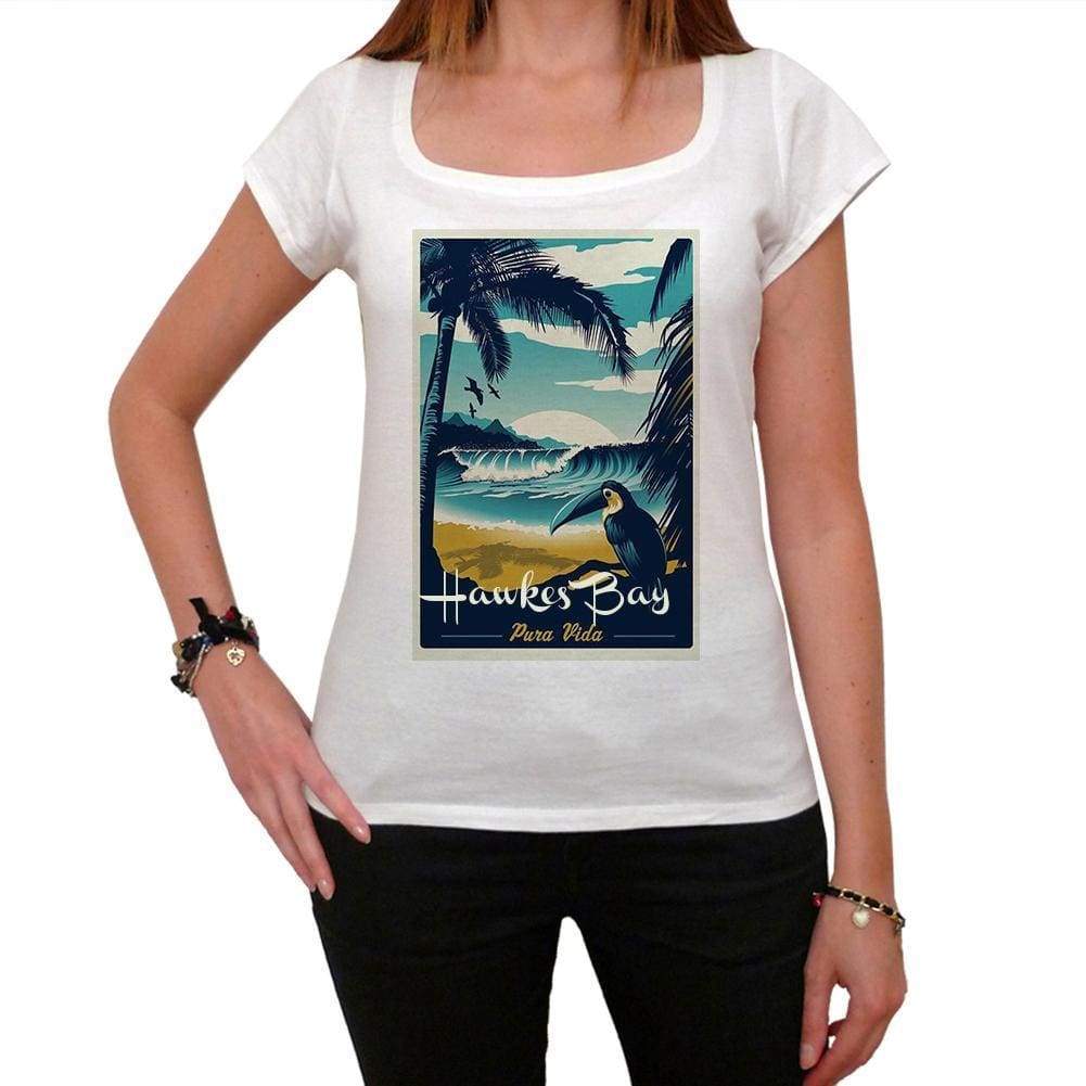 Hawkes Bay Pura Vida Beach Name White Womens Short Sleeve Round Neck T-Shirt 00297 - White / Xs - Casual