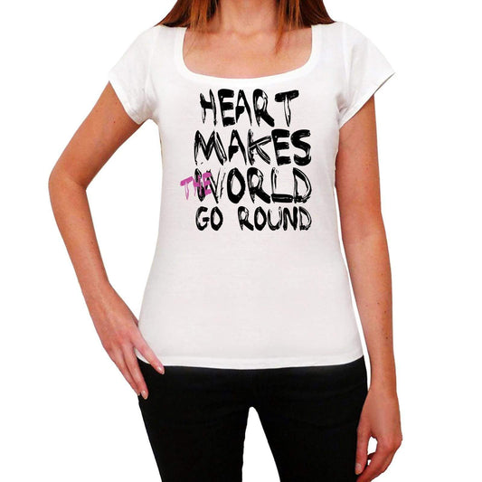 Heart World Goes Round Womens Short Sleeve Round White T-Shirt 00083 - White / Xs - Casual