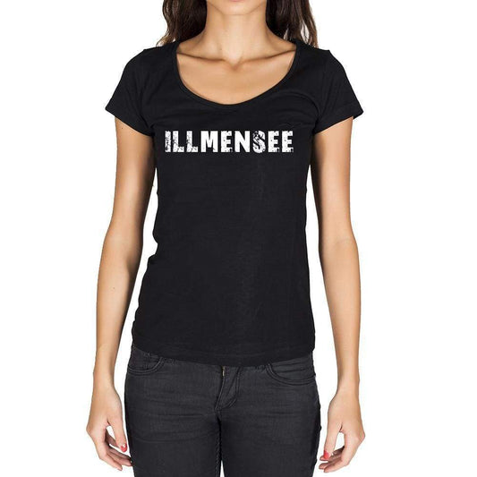 Illmensee German Cities Black Womens Short Sleeve Round Neck T-Shirt 00002 - Casual