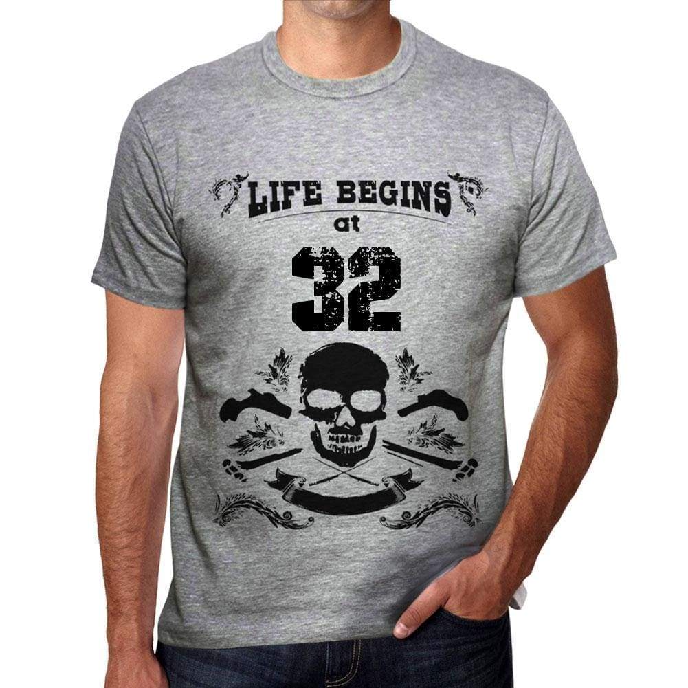 Life Begins At 32 Mens T-Shirt Grey Birthday Gift 00450 - Grey / S - Casual