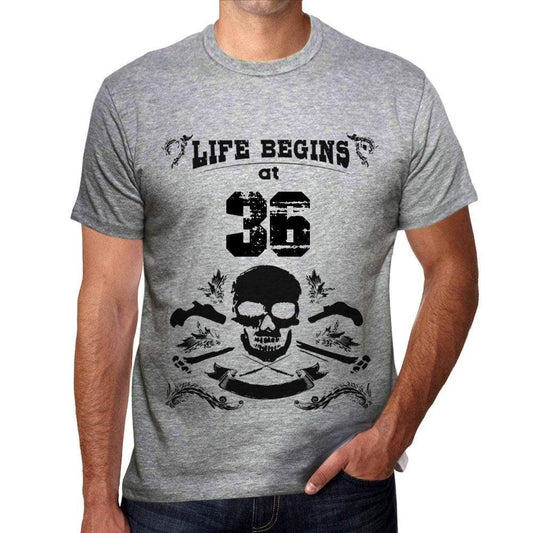 Life Begins At 36 Mens T-Shirt Grey Birthday Gift 00450 - Grey / S - Casual