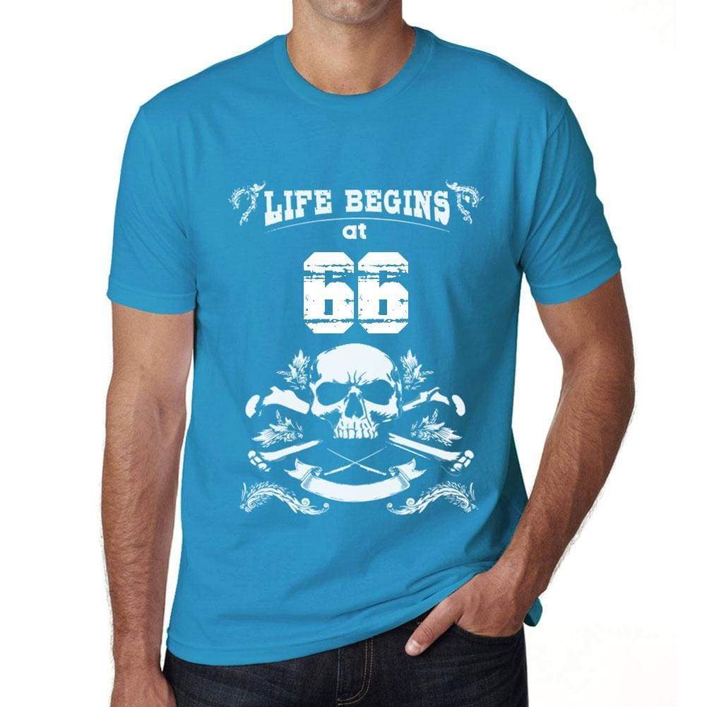 Life Begins At 66 Mens T-Shirt Blue Birthday Gift 00451 - Blue / Xs - Casual