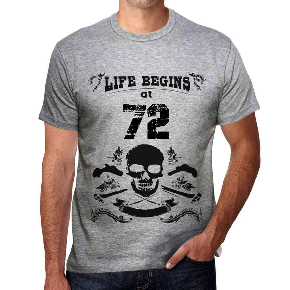 Life Begins At 72 Mens T-Shirt Grey Birthday Gift 00450 - Grey / S - Casual