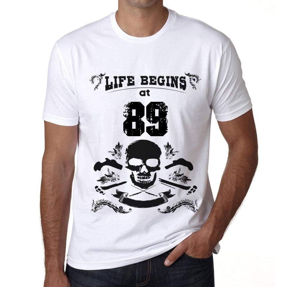 Life Begins At 89 Mens T-Shirt White Birthday Gift 00448 - White / Xs - Casual