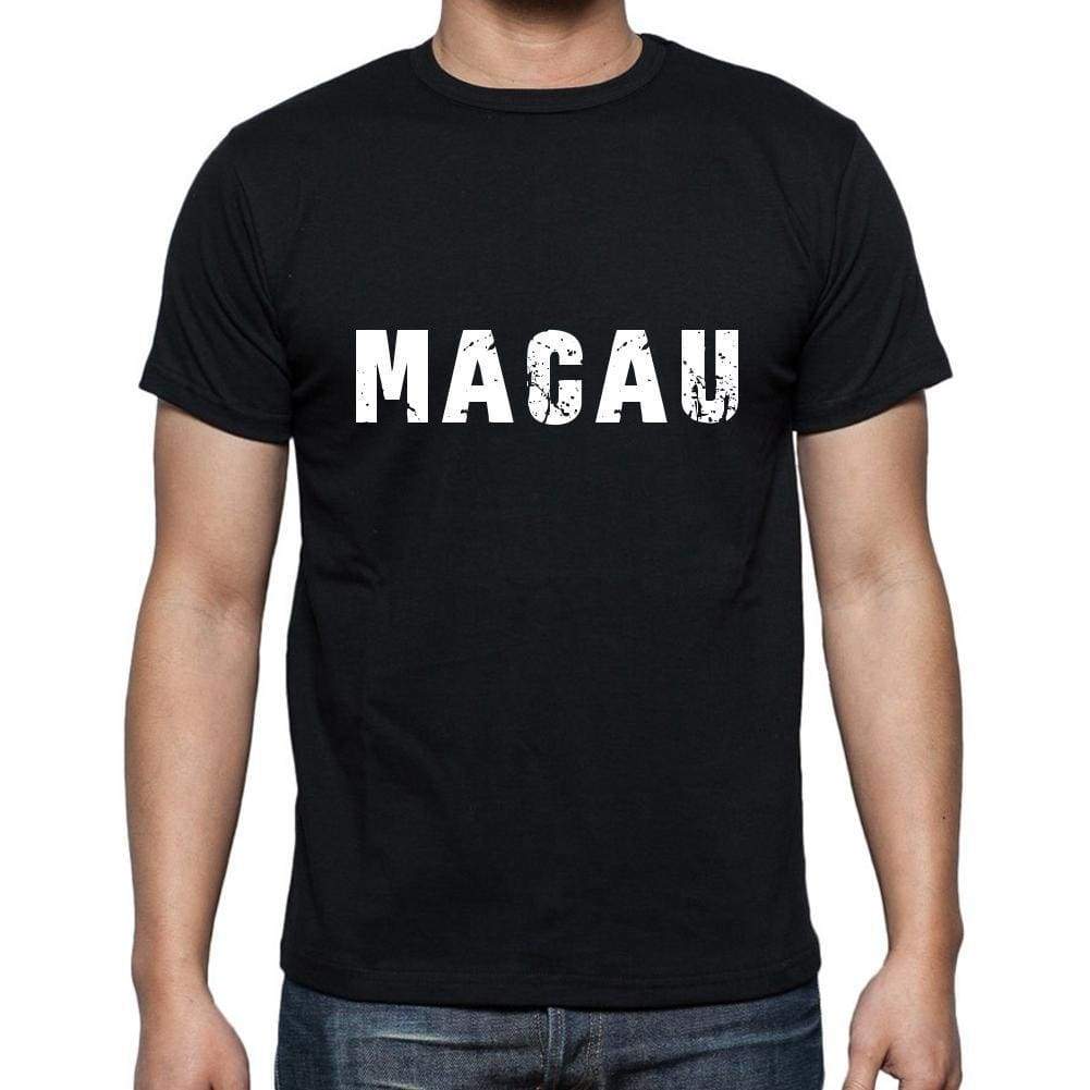 Macau Mens Short Sleeve Round Neck T-Shirt 5 Letters Black Word 00006 - Casual