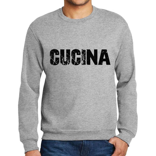 Mens Printed Graphic Sweatshirt Popular Words Cucina Grey Marl - Grey Marl / Small / Cotton - Sweatshirts