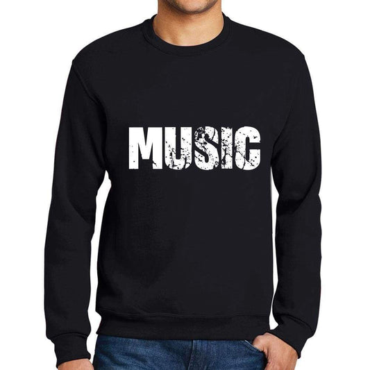 Mens Printed Graphic Sweatshirt Popular Words Music Deep Black - Deep Black / Small / Cotton - Sweatshirts