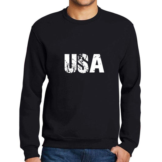 Mens Printed Graphic Sweatshirt Popular Words Usa Deep Black - Deep Black / Small / Cotton - Sweatshirts