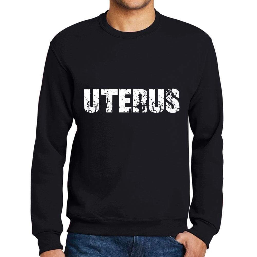 Mens Printed Graphic Sweatshirt Popular Words Uterus Deep Black - Deep Black / Small / Cotton - Sweatshirts