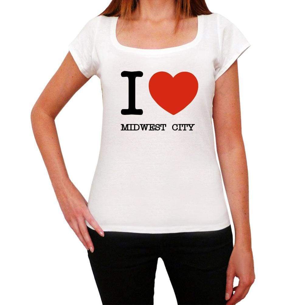 Midwest City I Love Citys White Womens Short Sleeve Round Neck T-Shirt 00012 - White / Xs - Casual