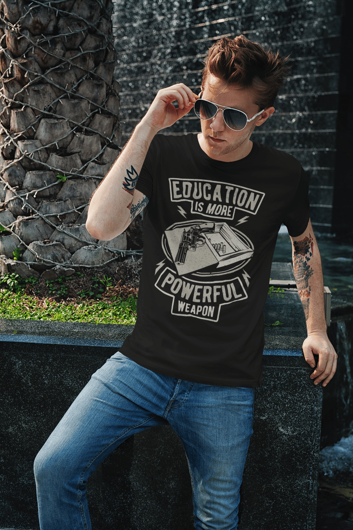 ULTRABASIC Men's Graphic T-Shirt Education Is More Powerful Weapon - Quote Shirt