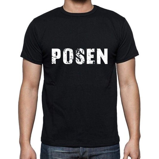 Posen Mens Short Sleeve Round Neck T-Shirt 5 Letters Black Word 00006 - Casual