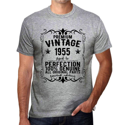 Premium Vintage Year 1955 Grey Mens Short Sleeve Round Neck T-Shirt Gift T-Shirt 00366 - Grey / S - Casual