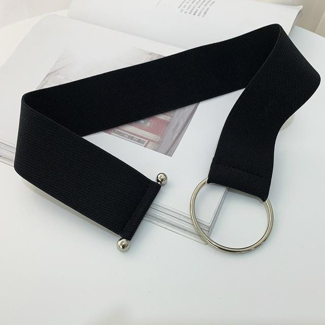 Belts for Women Black Simple Waist Elastic Ladies Band Round Buckle Decoration Coat Sweater Fashion Dress Rice White-Belt-Ultrabasic