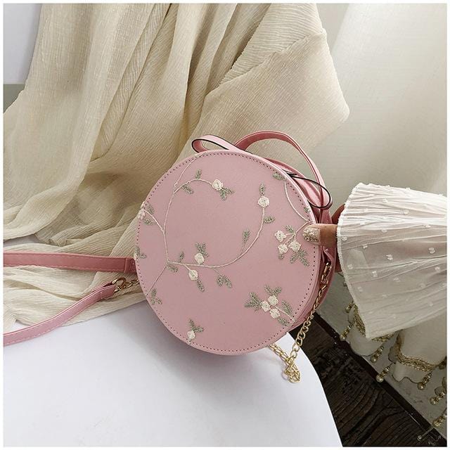 High Quality Sweet Lace Round Handbags 2019 PU leather Women Crossbody Bags Female Fashion Small Fresh Flower Chain Shoulder bag