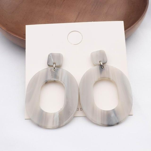 MENGJIQIAO 2019 New Irregular Geometric Round Grey Acrylic Statement Long Drop Earrings Acetic Acid Resin Earrings for Women