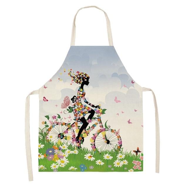 1Pcs Cotton Linen Flower Butterfly Girl Printed Kitchen Aprons for Women Home Cooking Baking Waist Bib Pinafore 53*65cm WQ0034