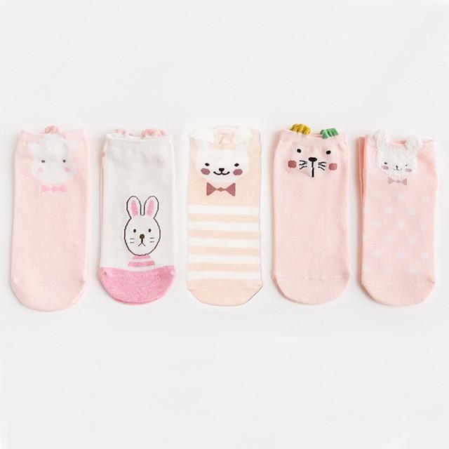 5Pairs New Arrivl Women Cotton Socks Pink Cute Cat Ankle Socks Short Women Socks Casual Animal Ear Red Heart Gril Socks 35-40