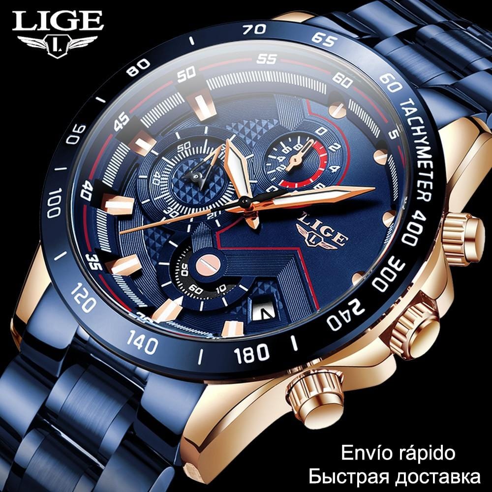 2020 Mens Watches Waterproof Stainless Steel LIGE Top Brand Luxury Fashion Sports Watch Chronograph Quartz Clock Black Watch Men