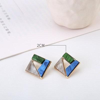 AOMU Korean Blue Geometric Acrylic Irregular Hollow Circle Square Dangle Drop Earrings for Women Metal Bump Party Beach Jewelry