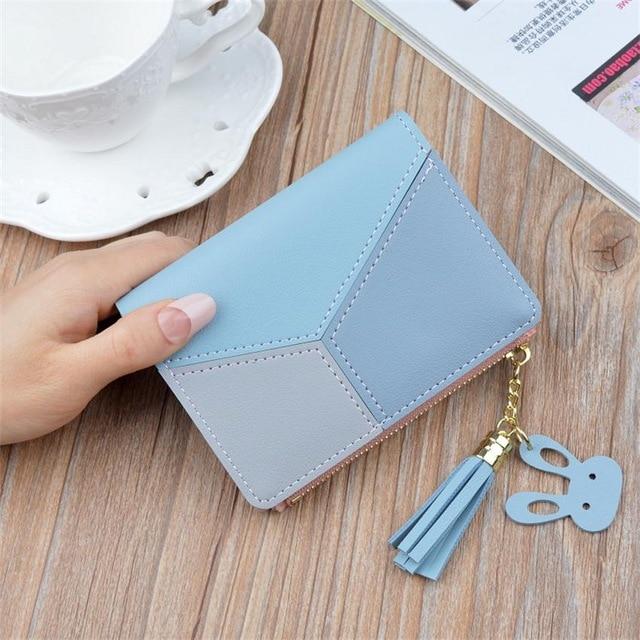 UOSC Geometric Women Cute Pink Wallets Pocket Purse Card Holder Patchwork Wallet Lady Female Fashion Short Coin Burse Money Bag