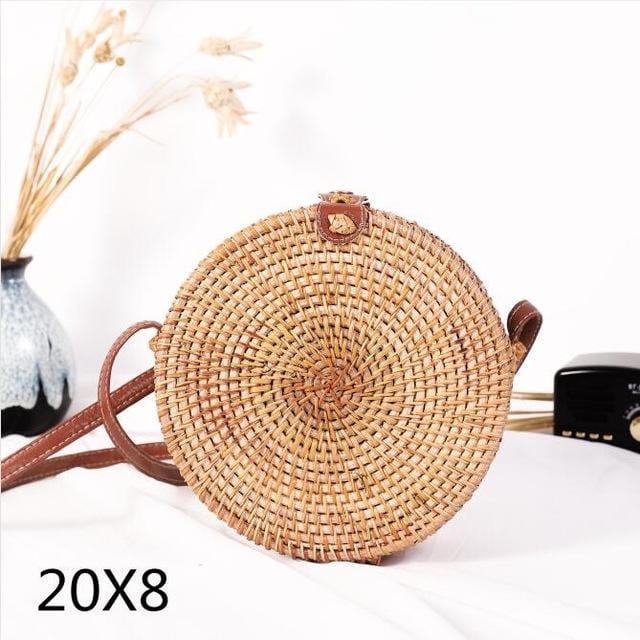 Woven Rattan Bag Round Straw Shoulder Bag Small Beach HandBags Women Summer Hollow Handmade Messenger Crossbody Bags