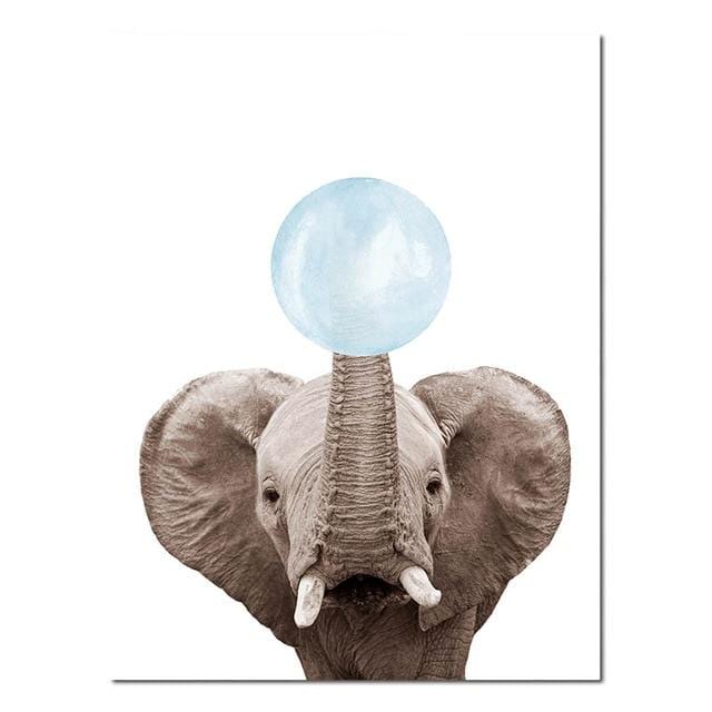 Baby Animal Blue Bubble Poster Nursery Canvas Wall Art Print Zebra Giraffe Painting Nordic Kids Decoration Picture Bedroom Decor