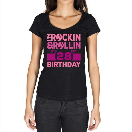 Rockin&rollin 28 Womens Short Sleeve Round Neck T-Shirt 00149 - Black / Xs - Casual
