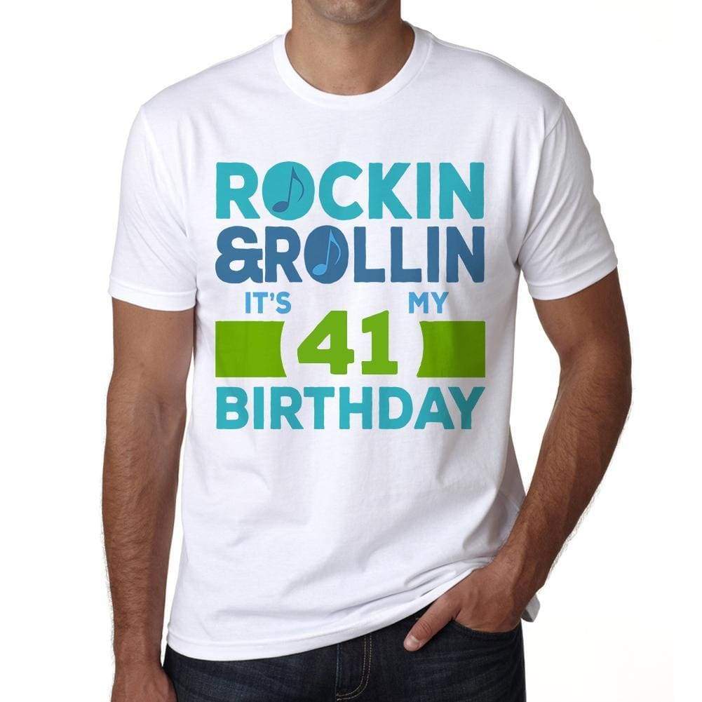 Rockin&rollin 41 White Mens Short Sleeve Round Neck T-Shirt 00339 - White / S - Casual