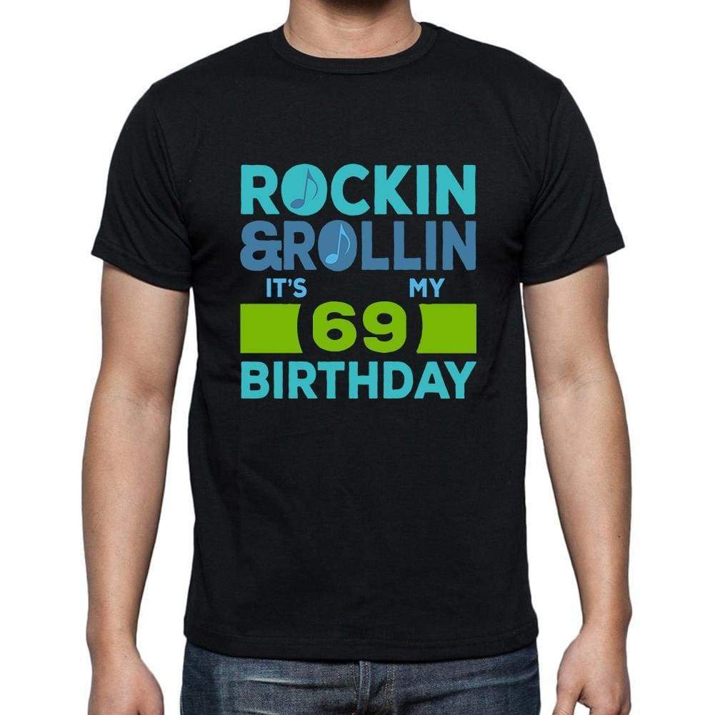 Rockin&rollin 69 Black Mens Short Sleeve Round Neck T-Shirt Gift T-Shirt 00340 - Black / S - Casual