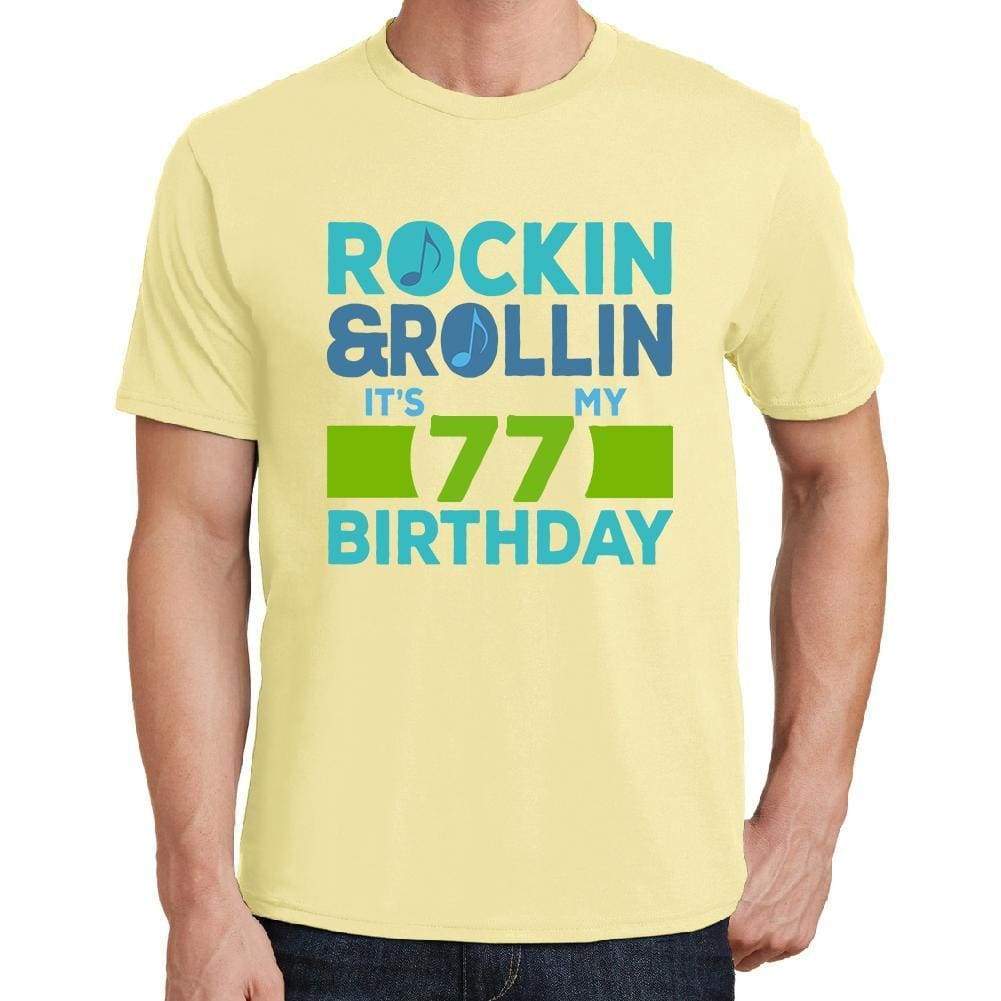 Rockin&rollin 77 Yellow Mens Short Sleeve Round Neck T-Shirt 00278 - Yellow / S - Casual