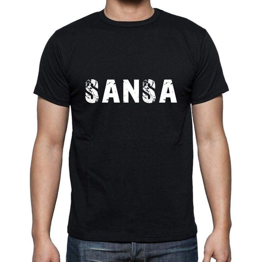 Sansa Mens Short Sleeve Round Neck T-Shirt 5 Letters Black Word 00006 - Casual