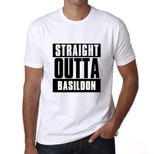 Straight Outta Basildon Mens Short Sleeve Round Neck T-Shirt 00027 - White / S - Casual