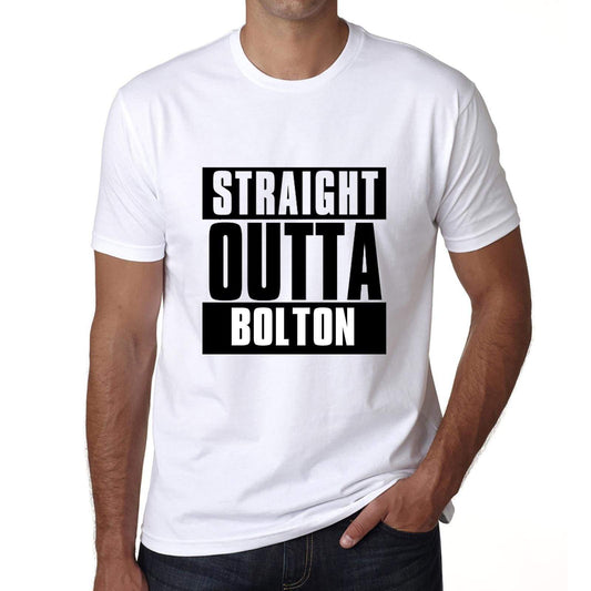 Straight Outta Bolton Mens Short Sleeve Round Neck T-Shirt 00027 - White / S - Casual