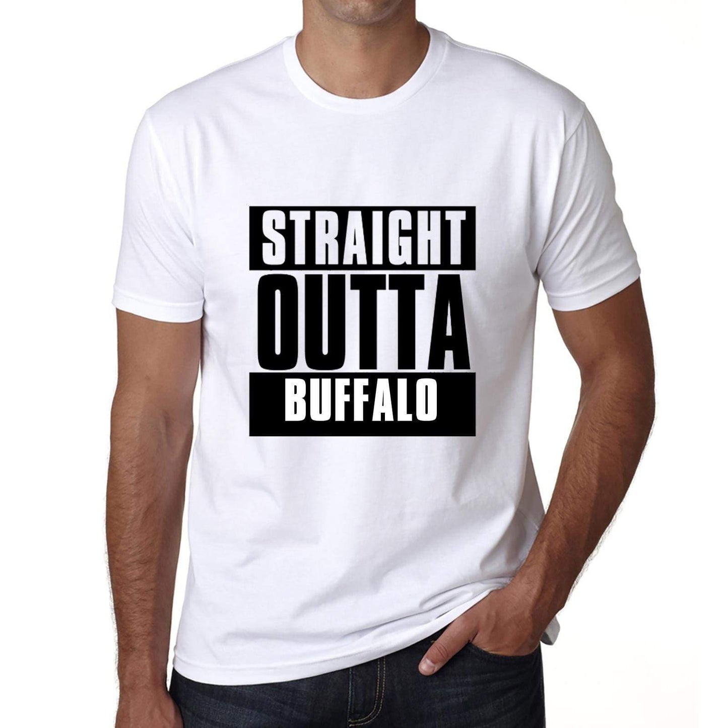 Straight Outta Buffalo Mens Short Sleeve Round Neck T-Shirt 00027 - White / S - Casual